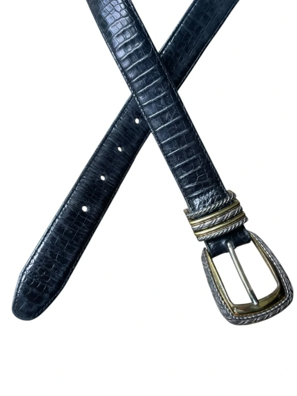 Brighton Classics Unisex Black Crocodile Print Leather Belt 4B713 Sz 34 Reptile